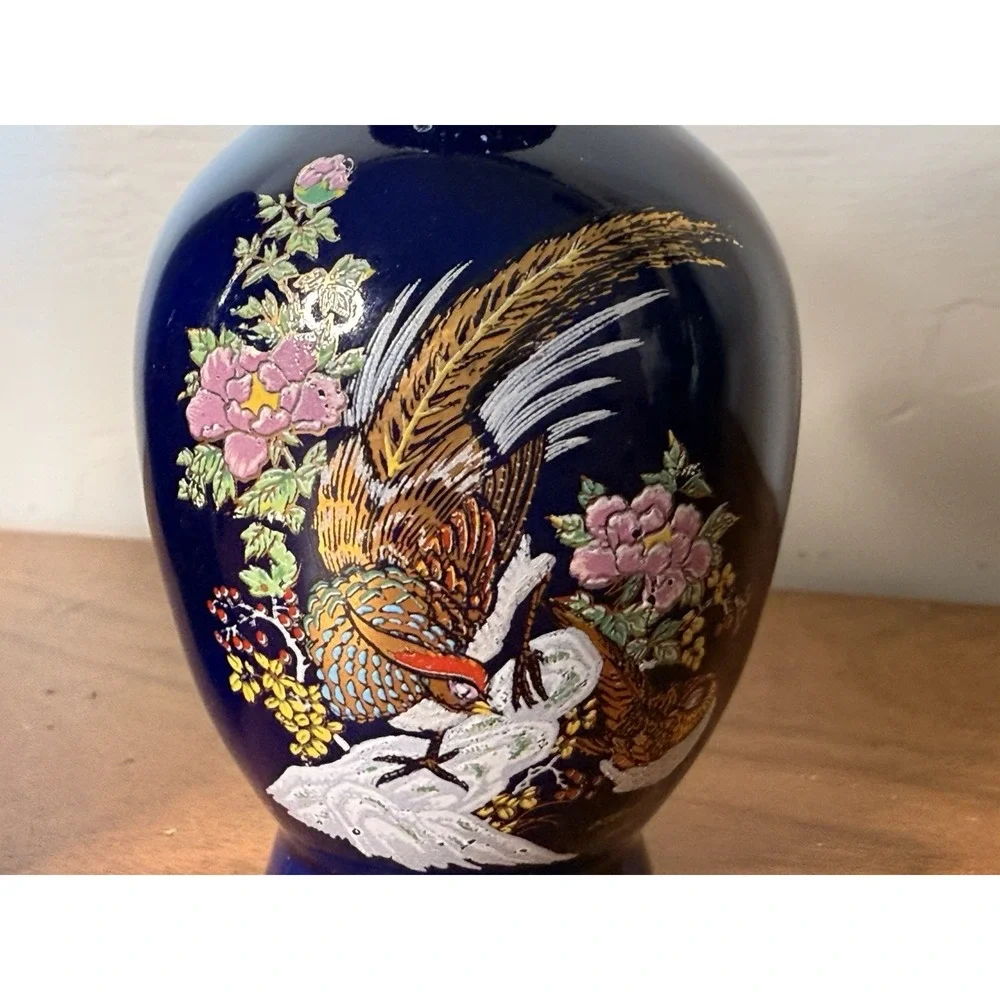 Vintage Toyo Japanese Mini Vases Cobalt Blue with Gold Trim Kutani Style Set 3